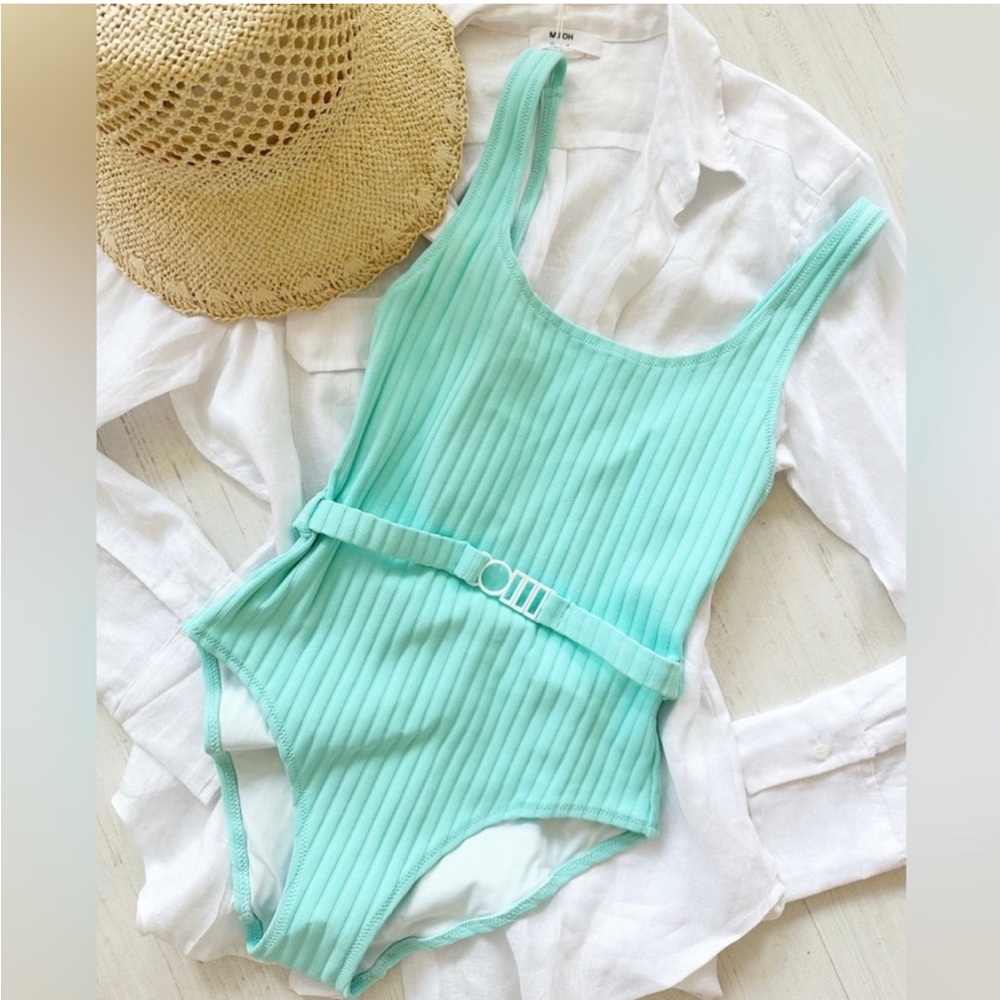 Solid & Striped Annemarie ribbed belted one piece in mint NWT